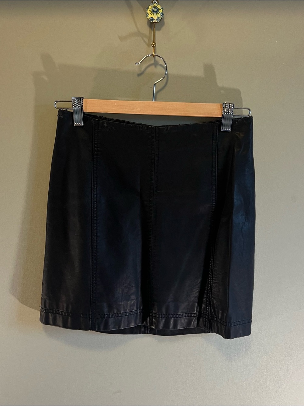 Free People Black Vegan Leather Mini Skirt
